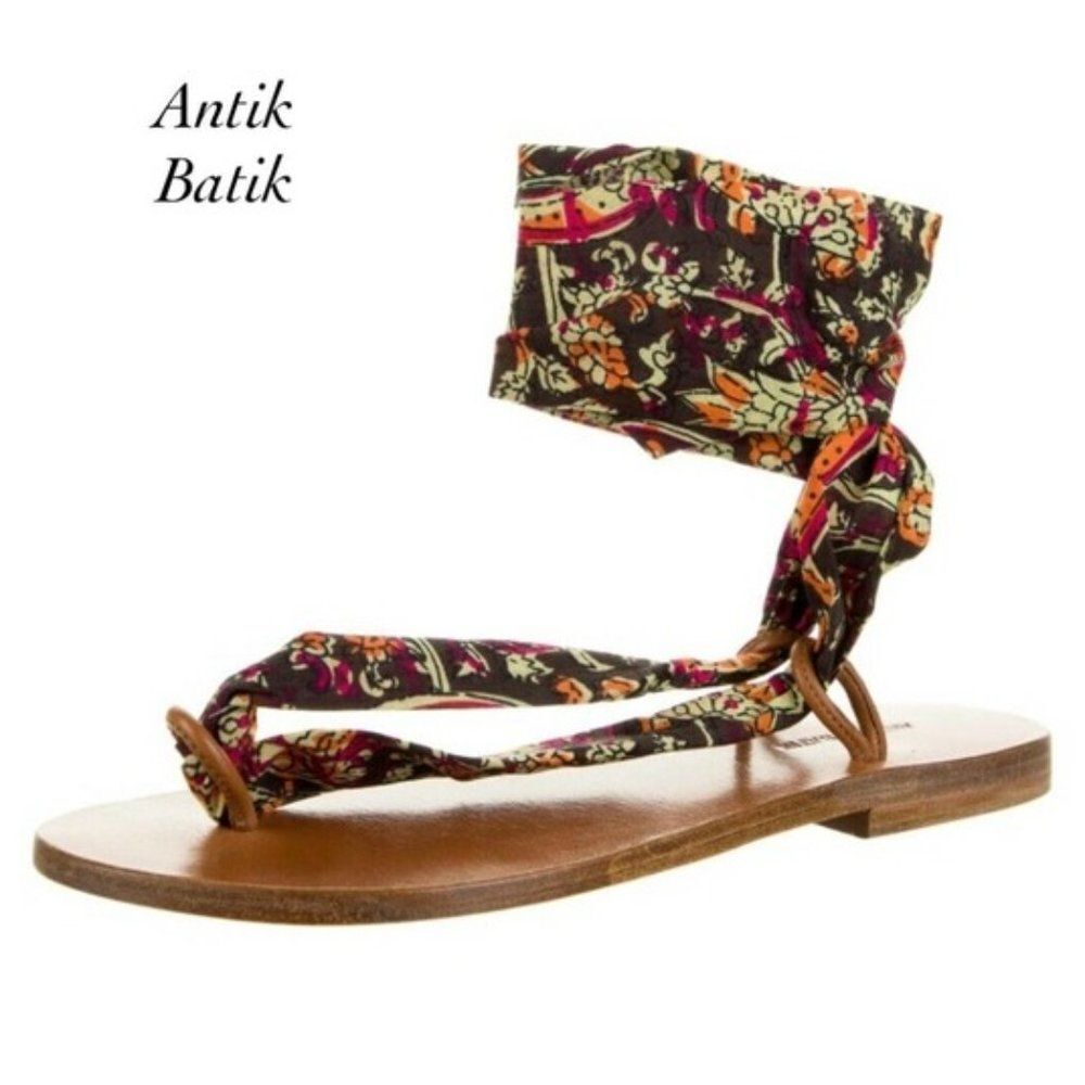 Antik Batik Brown Paisley Print Ankle Wrap Gladiator Bohemian Sandals Sz 6 EU 36